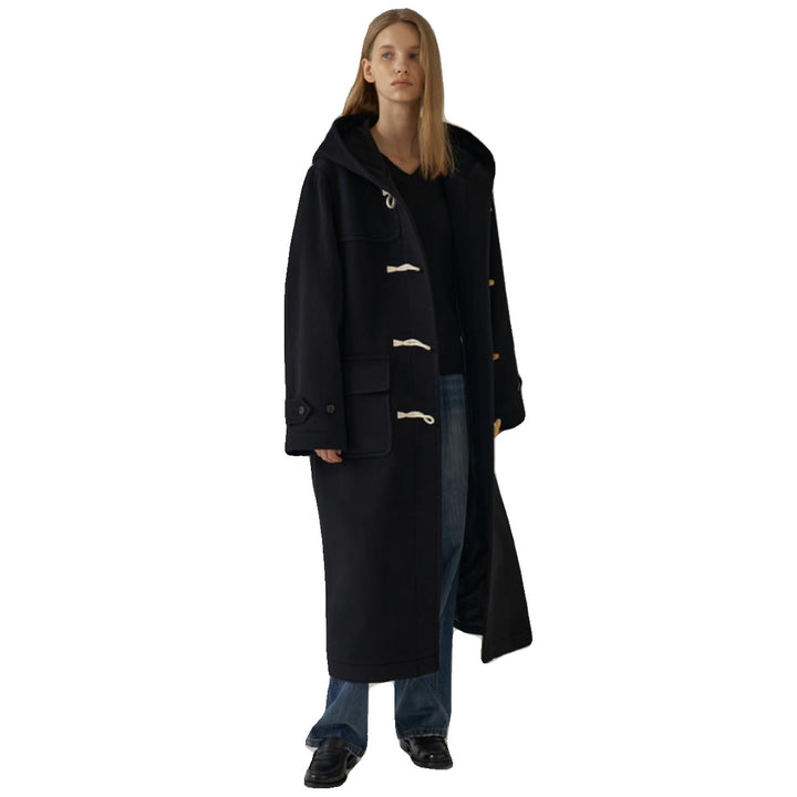 Damen langer Dufflecoat mit Kapuze Drune
