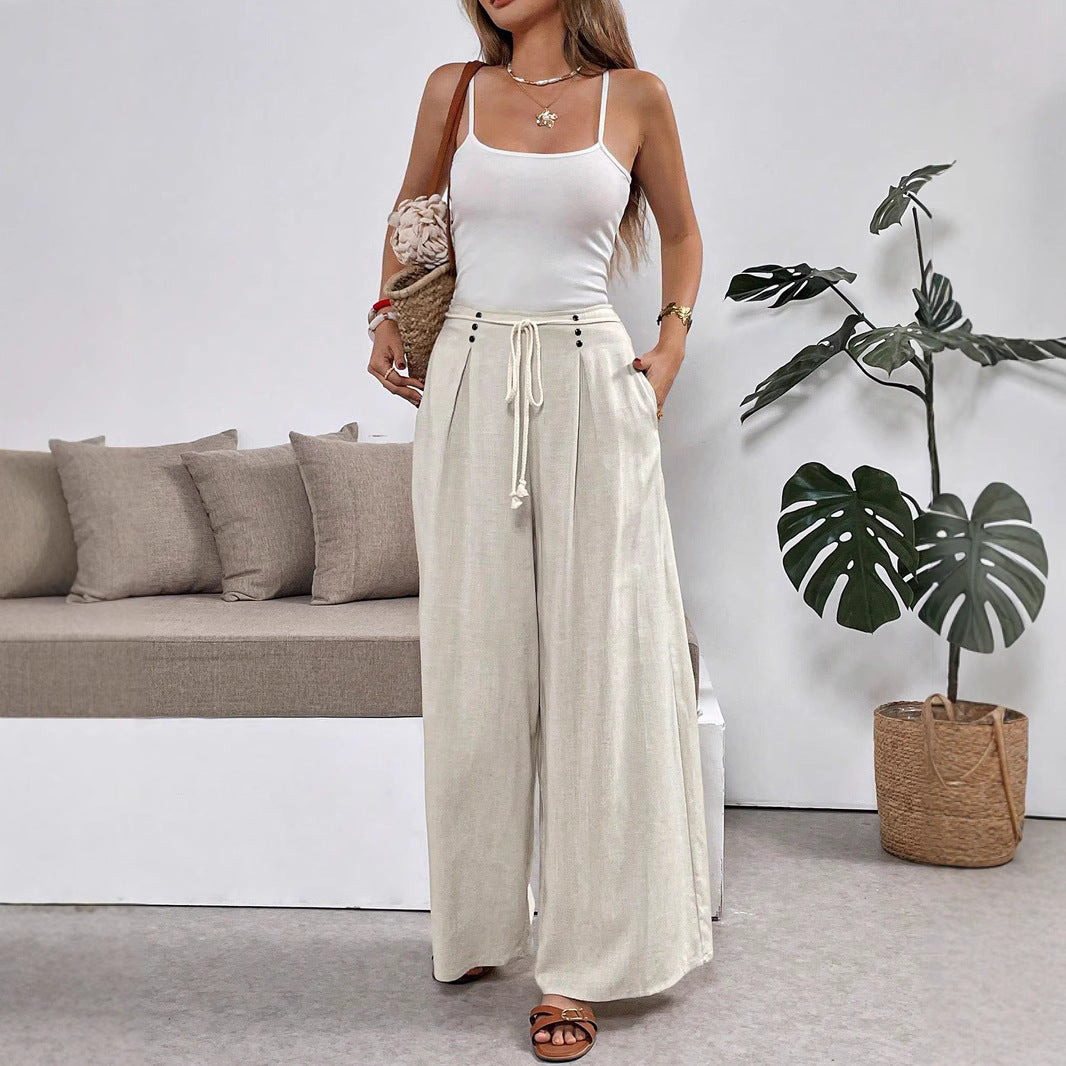 Damen Weit geschnittene Leinenhose mit verstellbarem Bund Drune