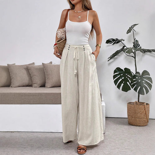 Damen Weit geschnittene Leinenhose mit verstellbarem Bund Drune