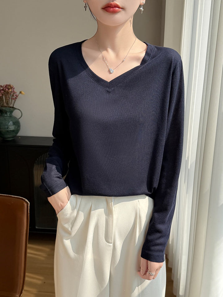 Damen Leichtes V-Ausschnitt-Feinstrick-Longsleeve Drune