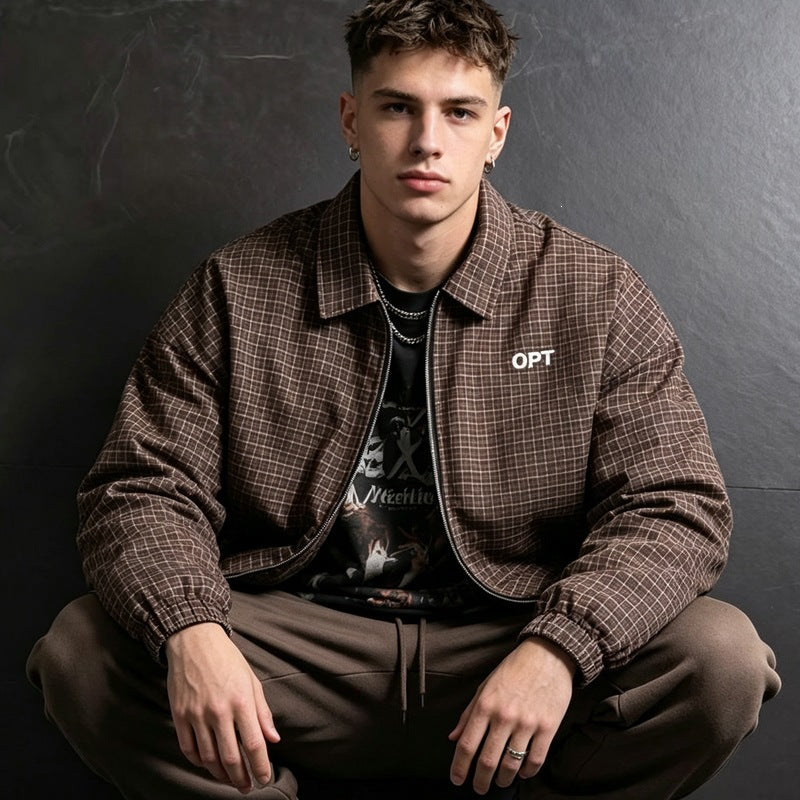 Herren Karierte Utility Jacke Drune