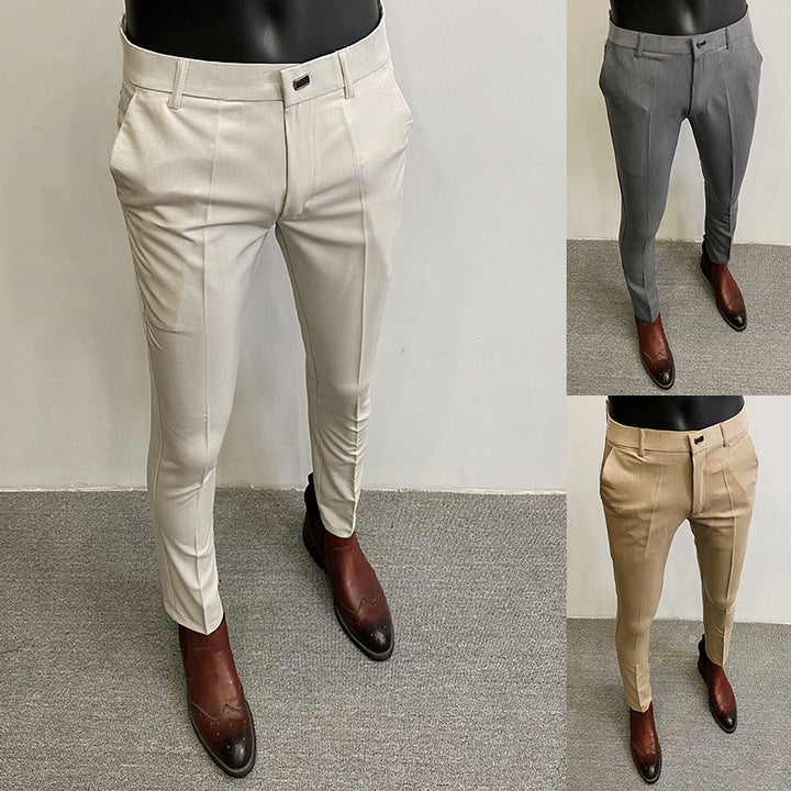Herren nan taillierte Chino-Anzughose mit Bügelfalte, Stretchkomfort und verdecktem Hakenverschluss Drune
