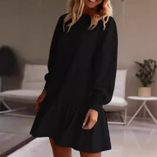 Damen Lässiges Sweatkleid mit voluminösen Ärmeln und Rüschensaum Drune