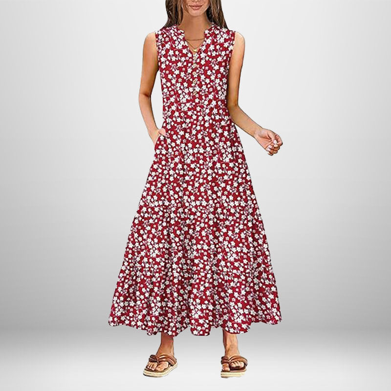 Damen Maxikleid mit Knopfdetail und seitlichen Taschen Drune