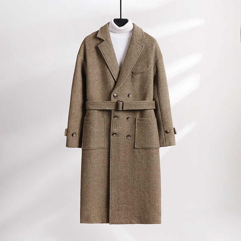Herren Doppelreihiger Wollmix-Longcoat mit fallendem Revers und Pattentaschen Drune