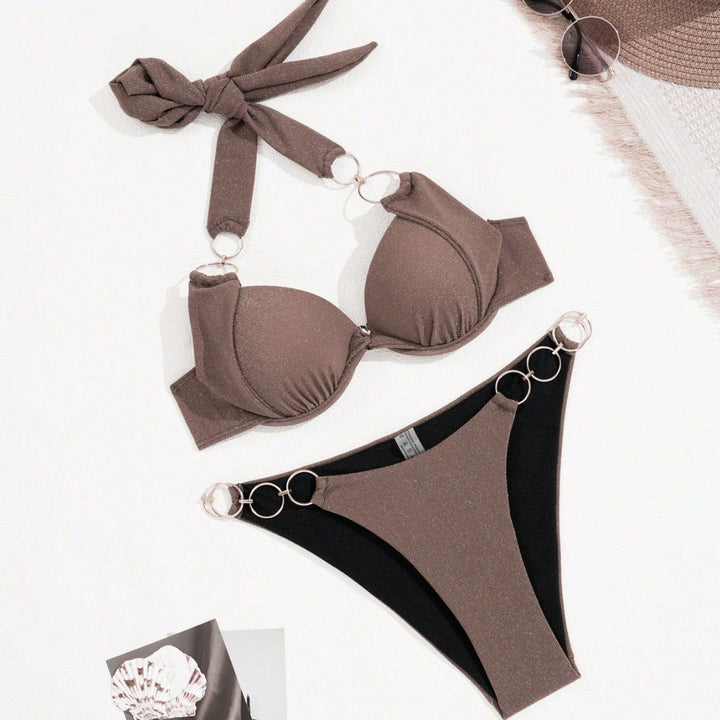 Damen Triangel-Bikini mit goldenen Ringakzenten Drune