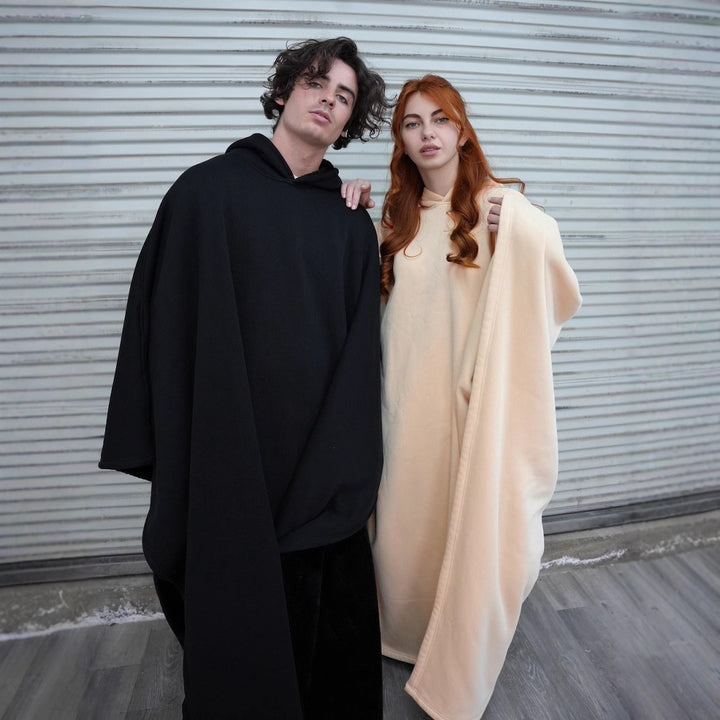 Unisex nan extra-großer Kapuzen-Poncho Kuschelüberwurf mit Mikrofleece-Innenfutter und Thermo-Wärmespeicher Drune