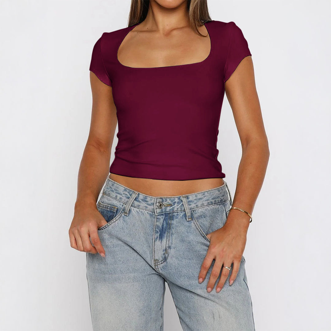Damen Kurzarm T-Shirt mit quadratischem Ausschnitt Drune