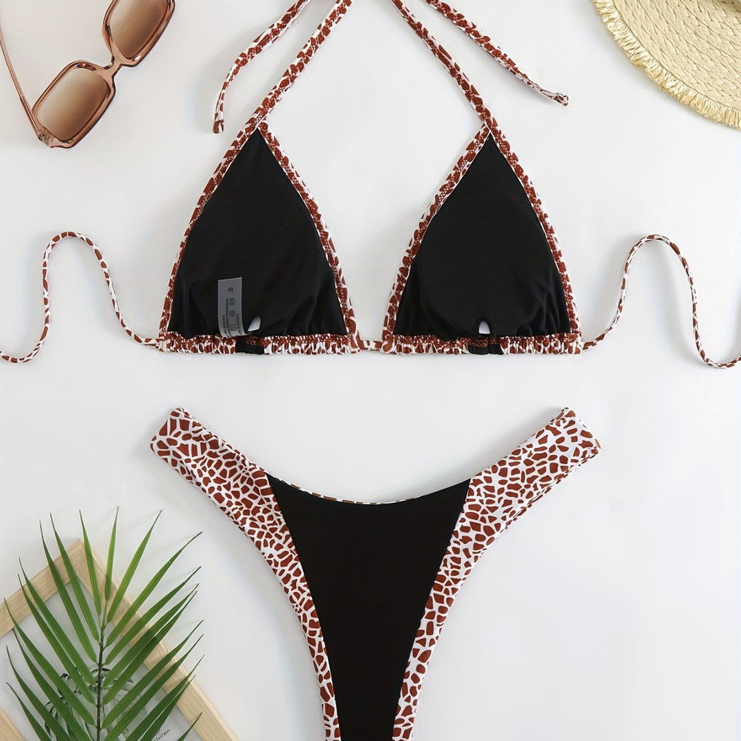 Damen Triangel-Bikini mit stilvollem Giraffenmuster Drune
