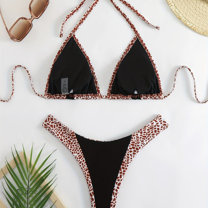 Damen Triangel-Bikini mit stilvollem Giraffenmuster Drune