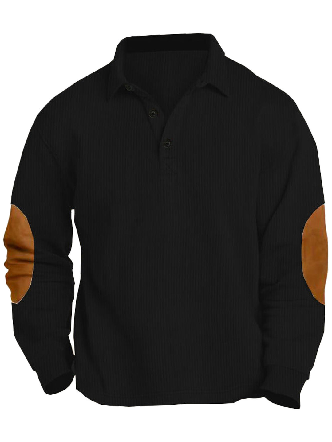 Herren nan legeres Langarm-Poloshirt mit Hemdkragen, kurzer Knopfleiste, feiner Struktur und Velours-Ellenbogenbesatz Drune
