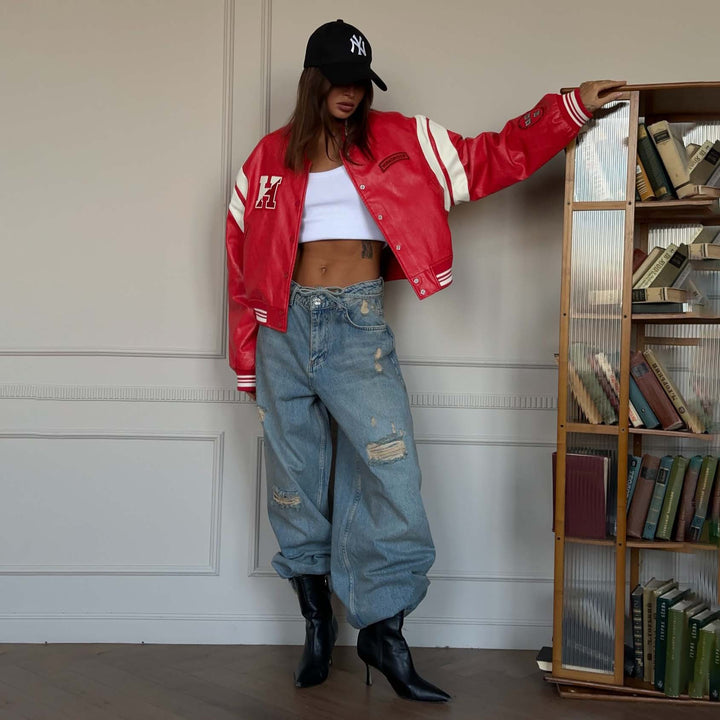 Damen sportliche Varsity-Jacke mit lässigem Schnitt und moderner Applikation Drune