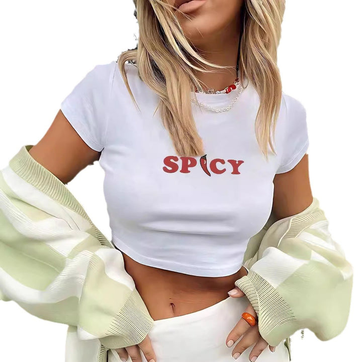Damen Crop-T-Shirt mit kreativem Nostalgie-Druck und lässigem Schnitt Drune