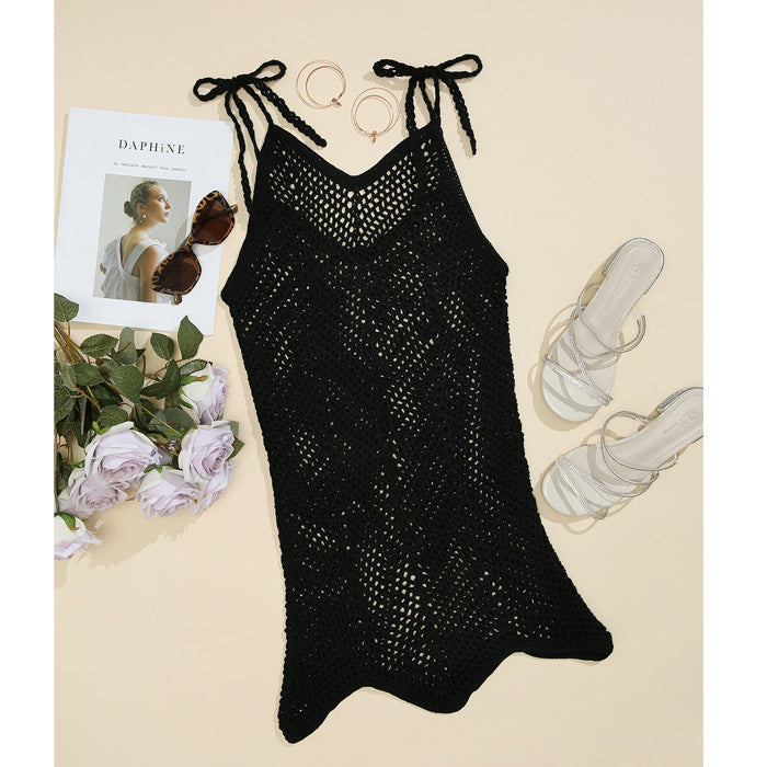 Damen Häkel-Strandkleid mit verstellbaren Trägern und dekorativem Netzdesign Drune
