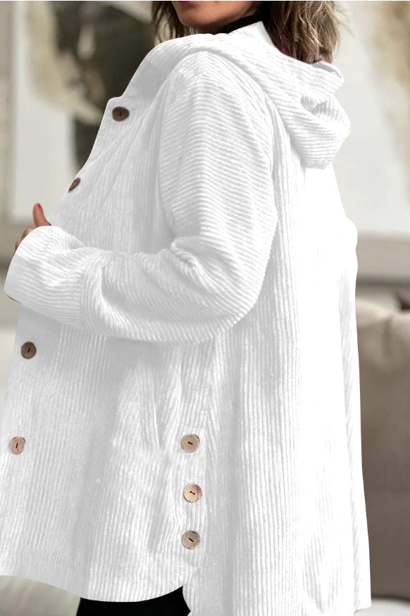 Damen lässige und gemütliche Cordjacke mit Kapuze Drune