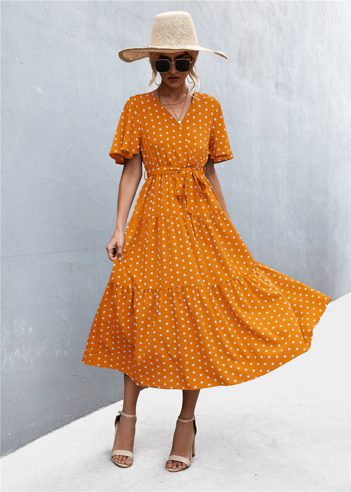 Damen Midikleid mit floralem Design und bindbarem Taillenband Drune