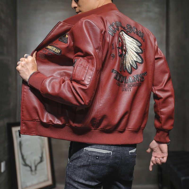 Herren Stylische Lederbomberjacke Drune