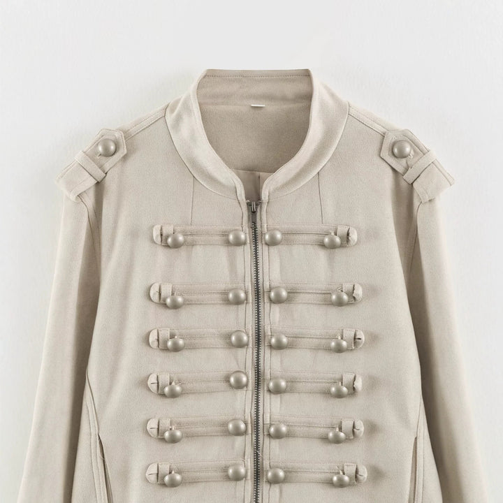 Damen Kurze Military-Jacke mit Zierknopfleiste und Stehkragen Drune