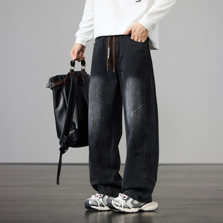 Herren Baggy-Denimhose mit Tunnelzug und Used-Wash-Details Drune