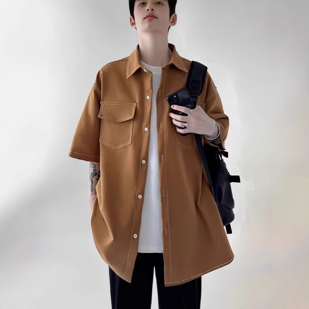 Herren Modisches Oversized Kurzarm-Hemd Drune