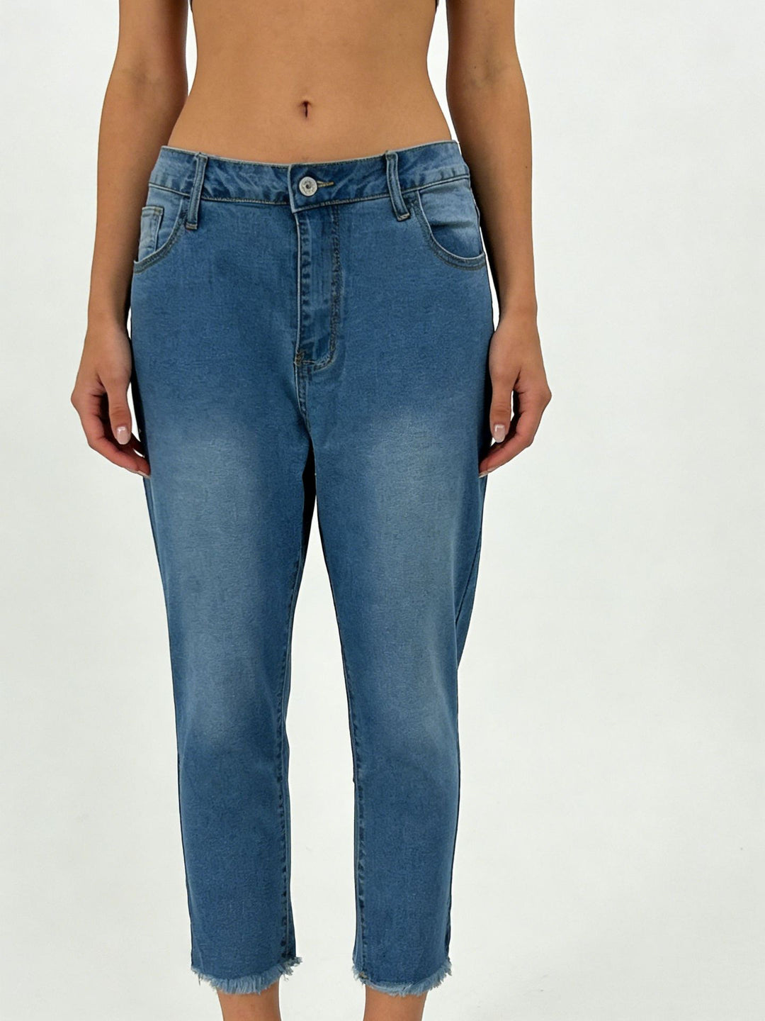 Damen nan schmale knöchellange Jeans mit rohem Fransenabschluss und mittelhoher Taille Drune