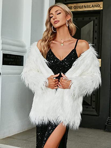 Damen Extravagante Kunstfelljacke mit flauschiger Textur Drune