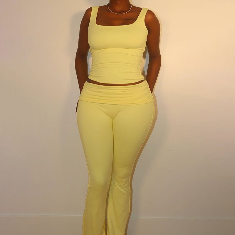 Damen Sportliches Crop-Top und legere Flared Pants Set Drune