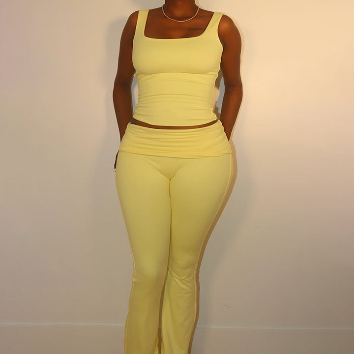 Damen Sportliches Crop-Top und legere Flared Pants Set Drune