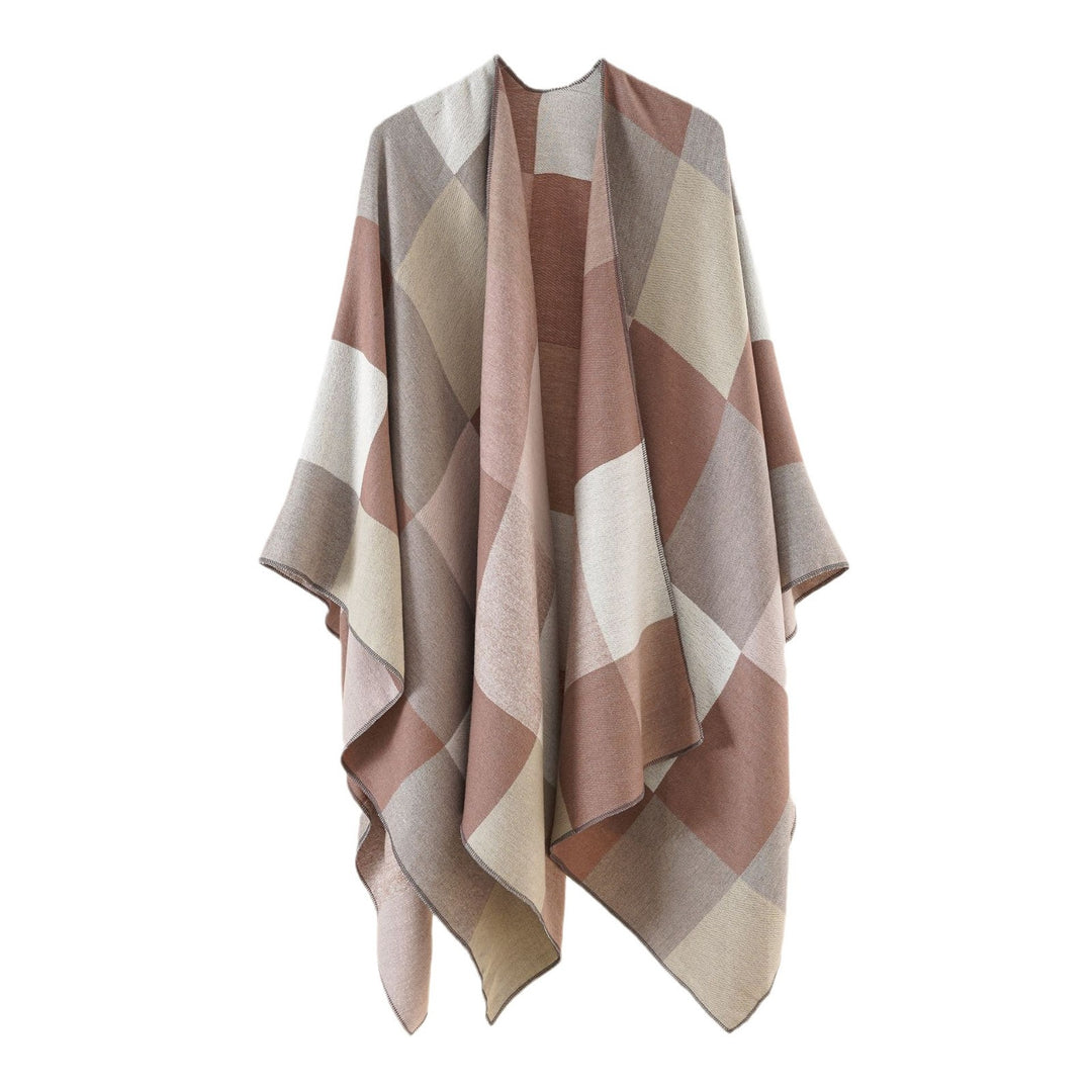 Damen Leichter Jacquard-Poncho mit geometrischem Muster und asymmetrischem Saum Drune