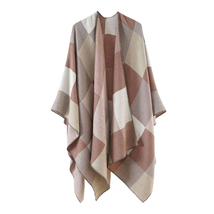 Damen Leichter Jacquard-Poncho mit geometrischem Muster und asymmetrischem Saum Drune