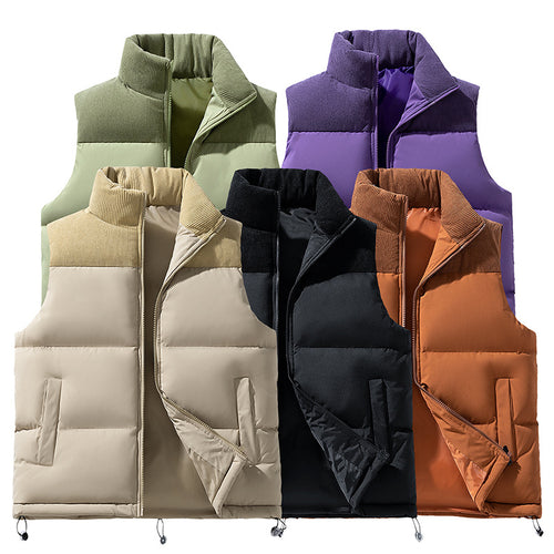Unisex Gepolsterte Steppweste mit Cordbesatz, hohem Stehkragen und verstellbarem Kordelzug Drune