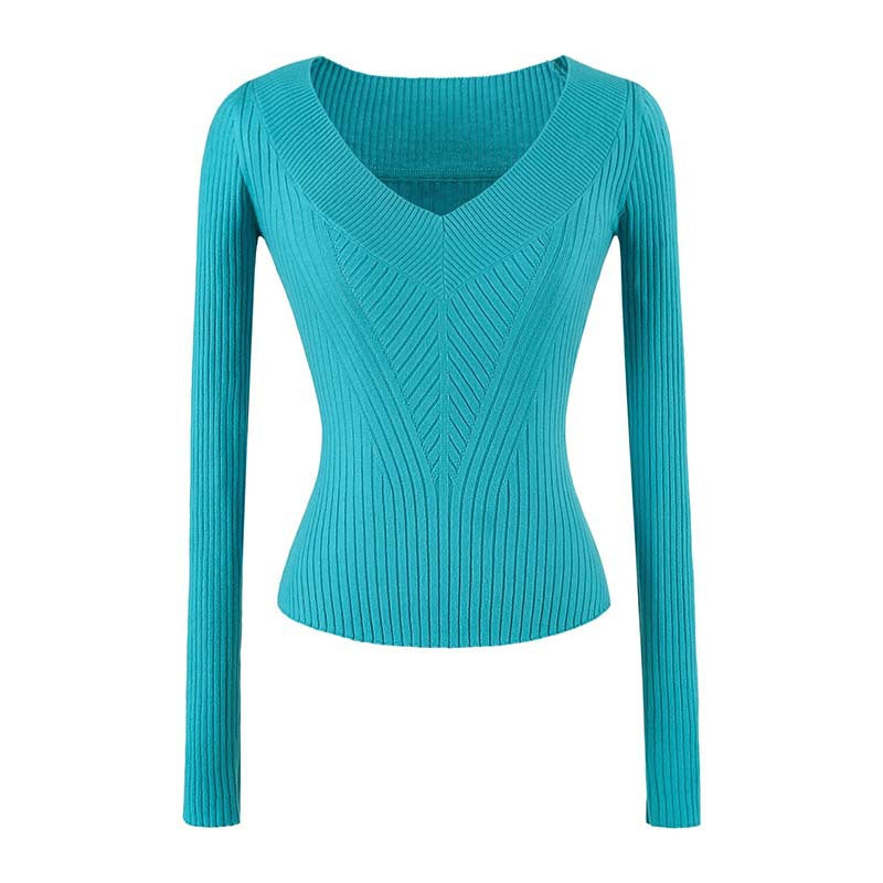 Damen Taillierter Rippstrick-Pullover mit V-Ausschnitt und formgebender Struktur Drune