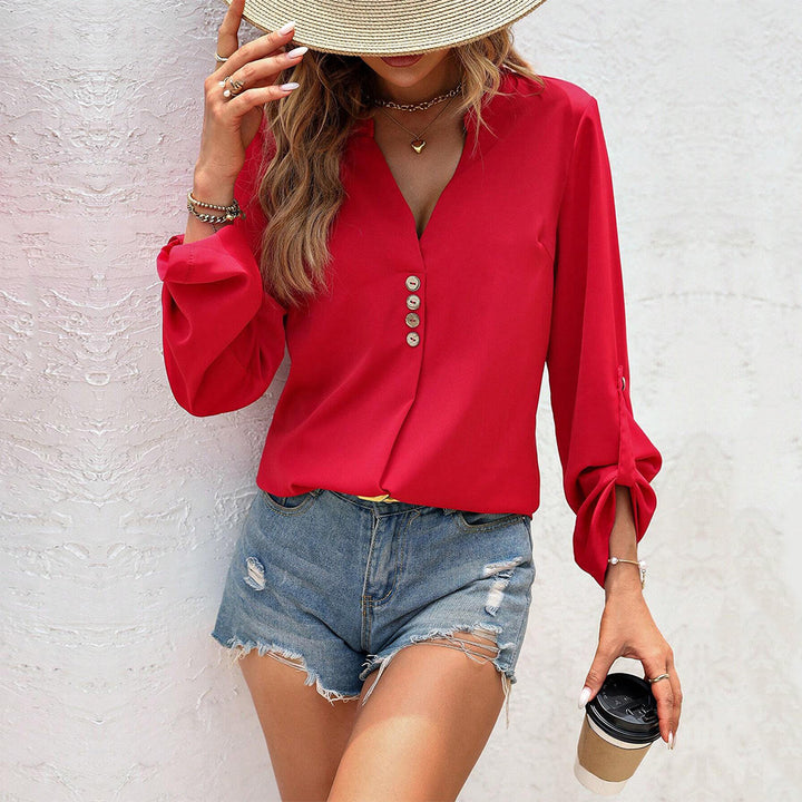 Damen Bluse mit eleganten Knopfdetails und schickem V-Ausschnitt Drune