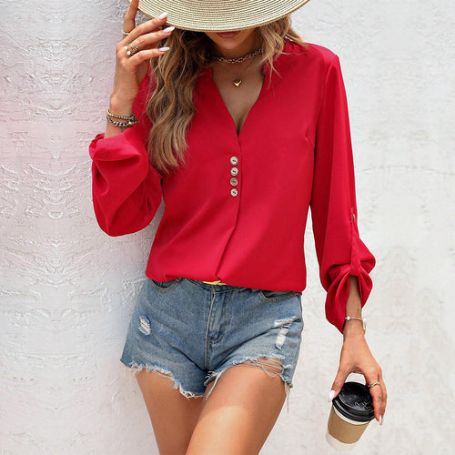 Damen Bluse mit eleganten Knopfdetails und schickem V-Ausschnitt Drune