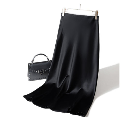 Damen Langer Satin-Maxirock im Bias-Cut mit taillenhoher Passform und fließender A‑Linie Drune
