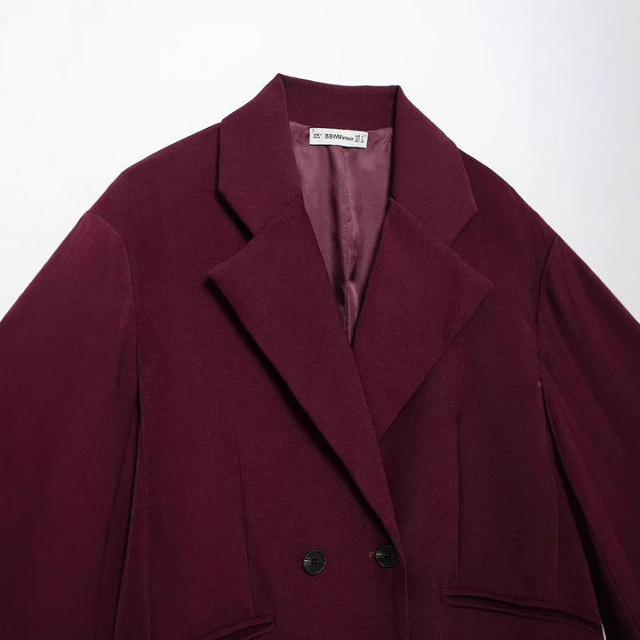 Damen nan kastiger Doppelreiher Blazerjacke mit überschnittener Schulter, Reverskragen und gefütterten Innennähten Drune