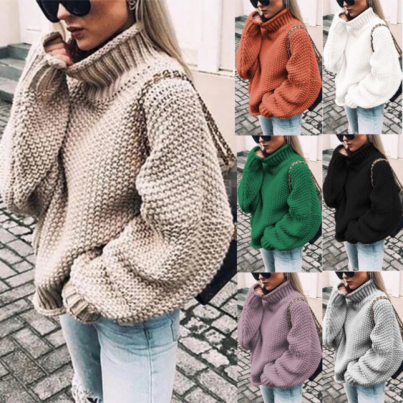 Damen Grobstrickpullover mit hohem Kragen und lässigem Schnitt Drune