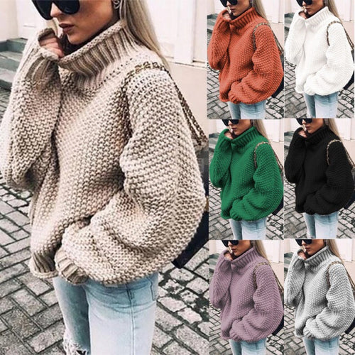 Damen Grobstrickpullover mit hohem Kragen und lässigem Schnitt Drune