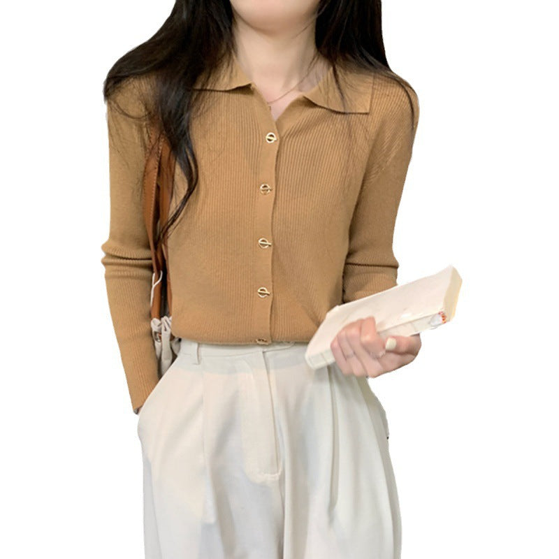 Damen Eleganter Strick-Pullover mit Knopfdetails und feinem Rippmuster Drune