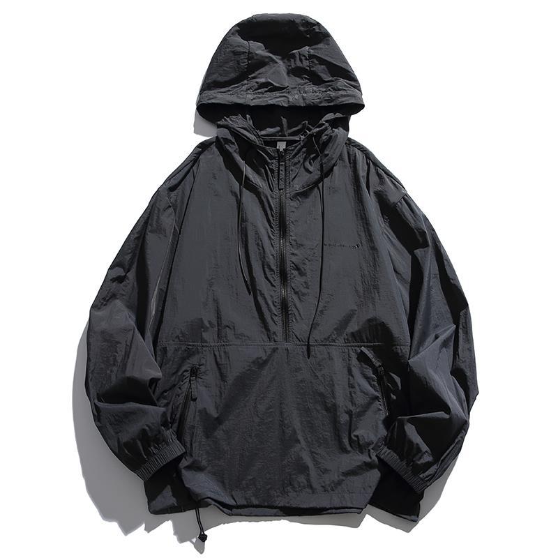 Unisex Leichter Ripstop-Hoodie-Anorak mit Halbreißverschluss, Kordelzug & Reißverschlusstaschen Drune