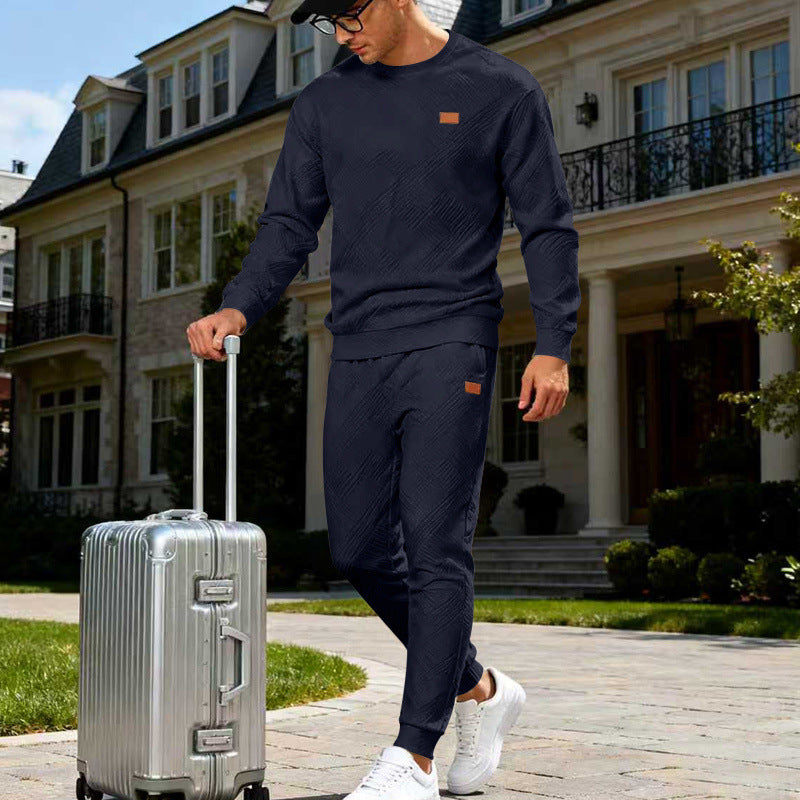 Herren Feinstrukturiertes Lounge-Set mit Rundhals-Pullover & schmaler Jogginghose Drune