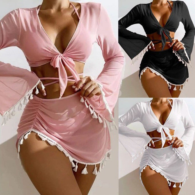 Damen Modisches Bikini-Set mit verzierten Fransen Drune