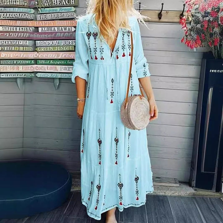 Damen Boho-Kleid mit kunstvoller bestickter Applikation und lässigem Schnitt Drune