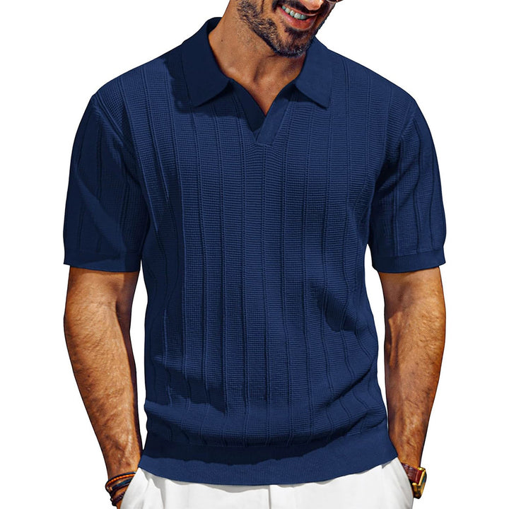 Herren leichtes Kurzarm Strick-Poloshirt mit strukturiertem Rippmuster Drune