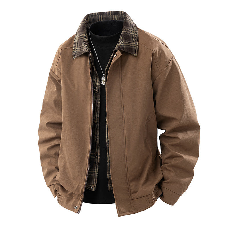 Herren Lässige Layering-Übergangsjacke mit karierter Innenlage und Reißverschluss Drune