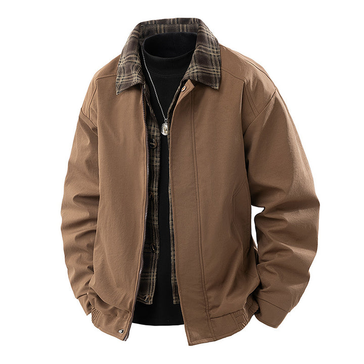 Herren Lässige Layering-Übergangsjacke mit karierter Innenlage und Reißverschluss Drune