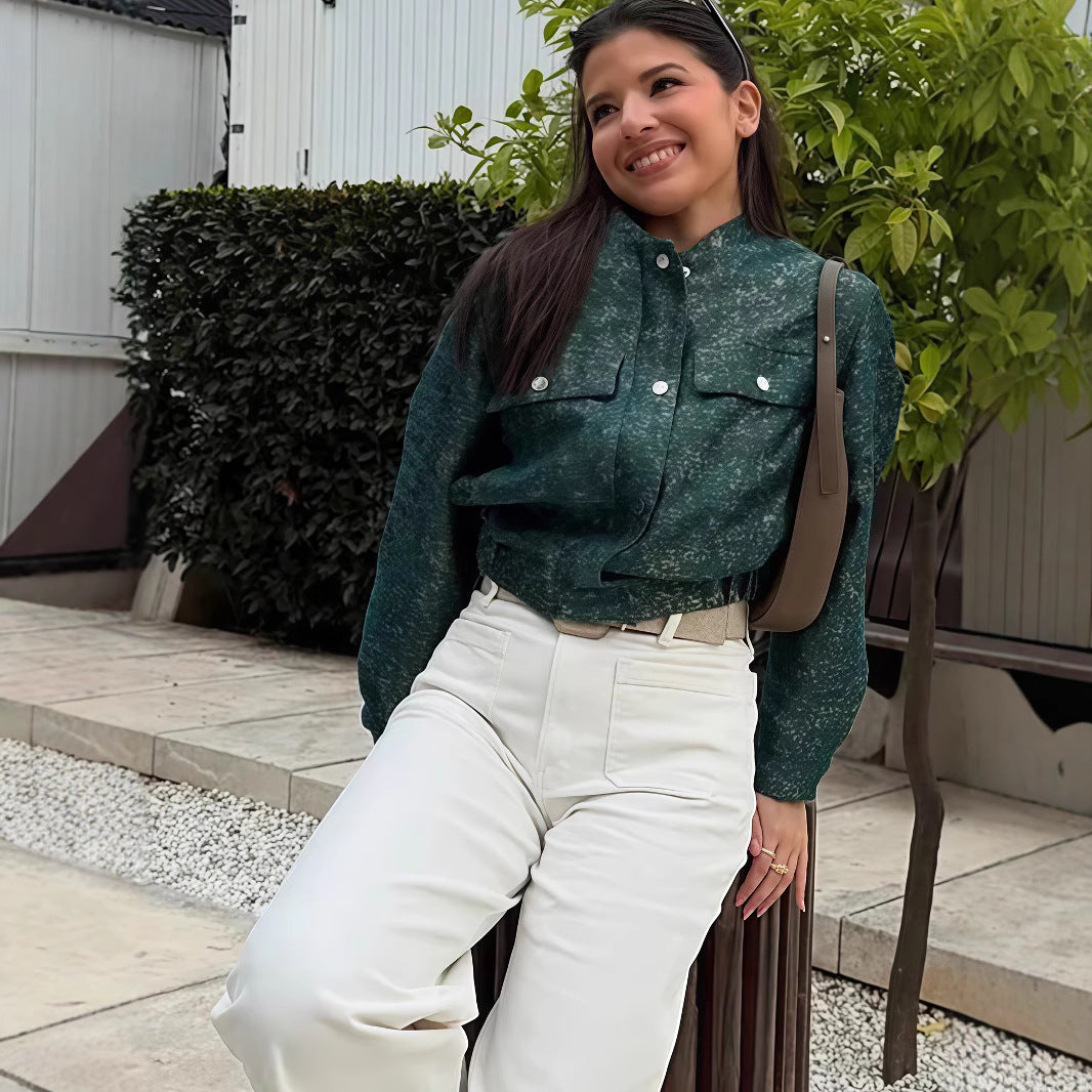 Damen modische Utility-Jacke mit Taschen und Druckknöpfen Drune