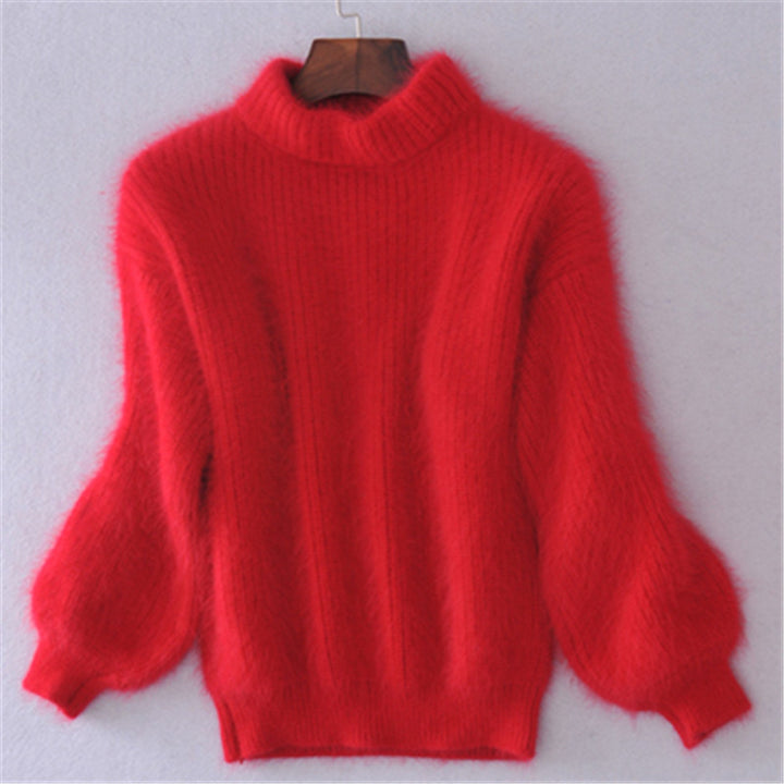 Damen Flauschiger Mohair-Mix Pullover mit Stehkragen und Oversize-Silhouette Drune