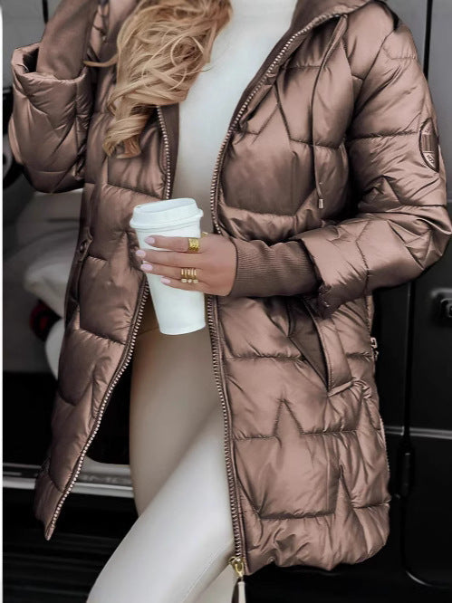 Damen modische und wärmende Steppjacke mit Kapuze Drune