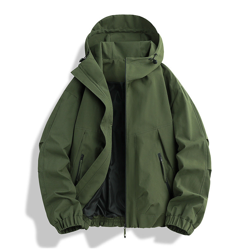 Herren wasserdichter Hooded-Utility-Parka mit verschweißten Nähten, verstellbarer Kapuze und verdeckten Reißverschlusstaschen Drune